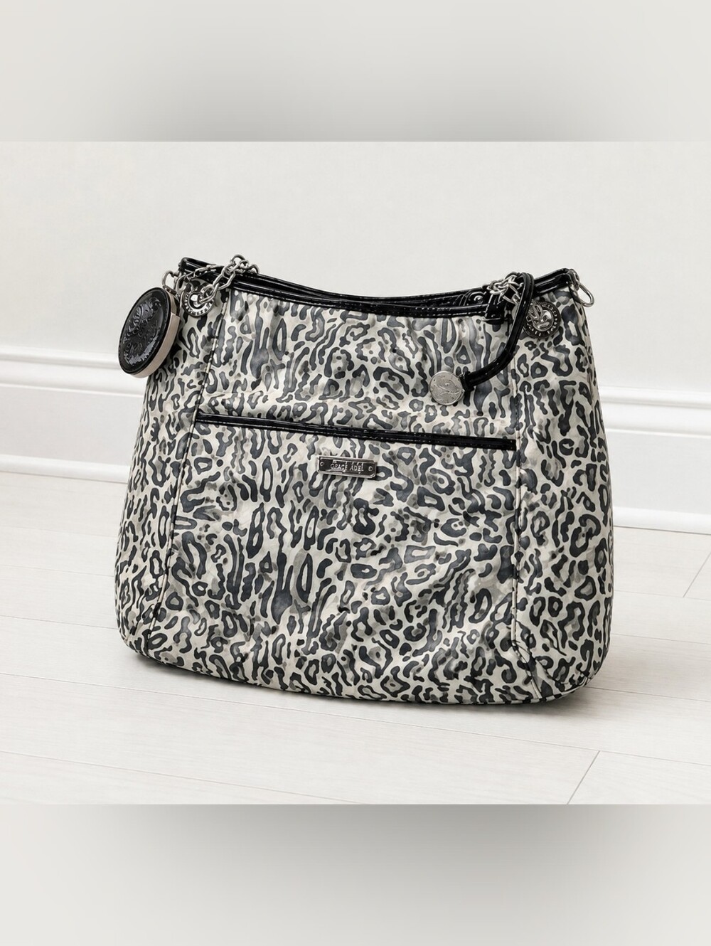 Animal Print Black & White Crossbody with Patent Leather Trim.